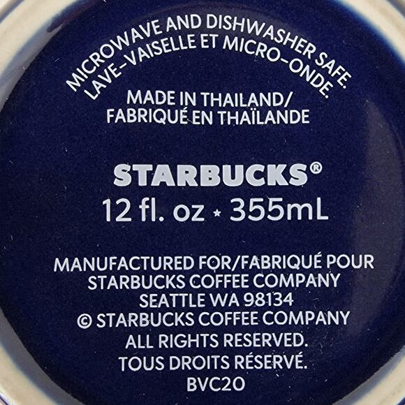 Starbucks Mug 2020 Poinsettia Christmas Siren Logo 12 oz. Ceramic Mug Navy Blue - Picture 7 of 7